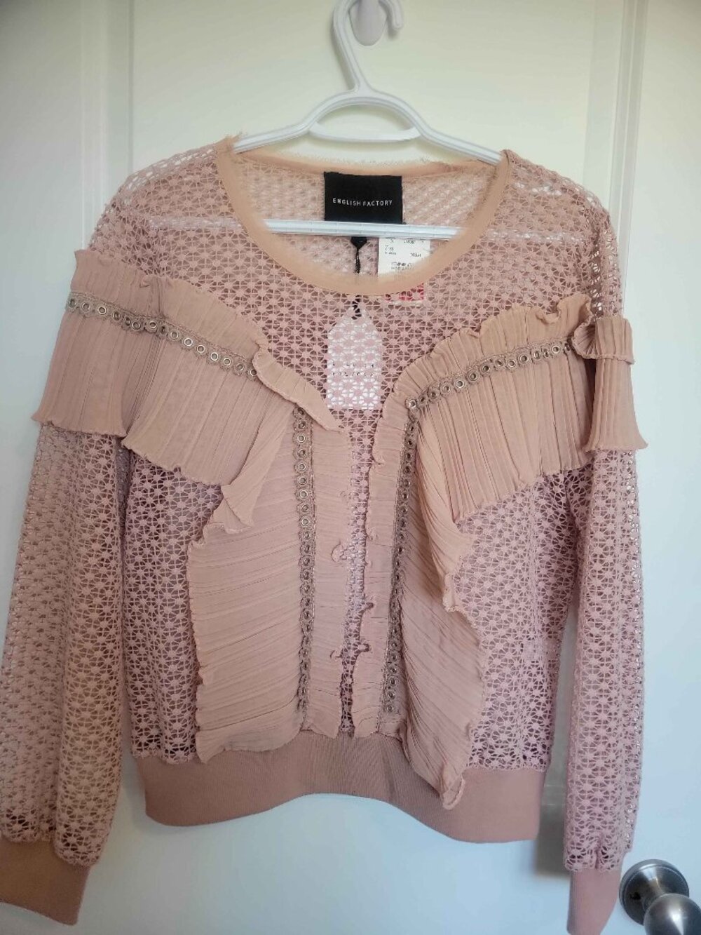 ENGLISH FACTORY dusty pink mesh blouse with grommets